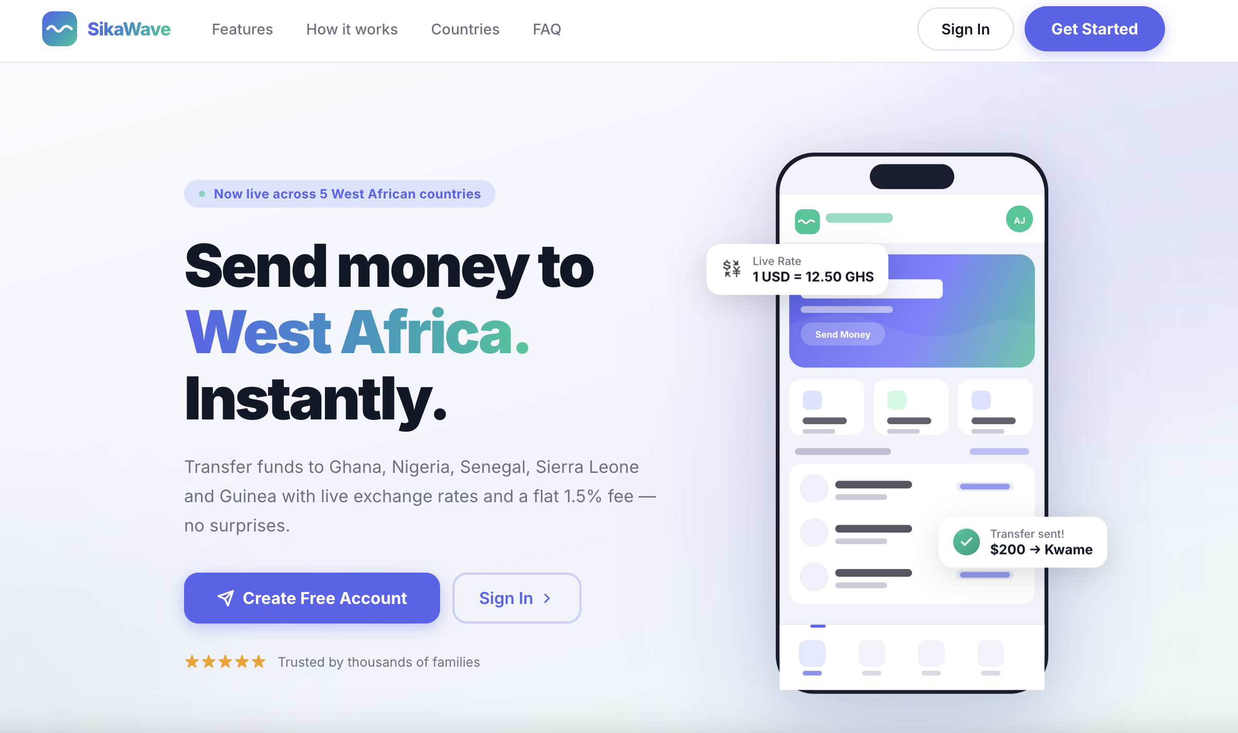 SikaWave Money Transfer App Landing Page